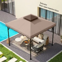 Outsunny Husă de Rezervă pentru Foișor 3x3 m din Grădină, Acoperiș Dublu Rezistent la Apă din Poliester 180g/㎡ Anti-UV 30+ cu 8 Găuri de Drenaj, Cașmir(m-7)