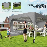 Outsunny Gazebo 3x6 m Pliabil Pop Up cu Înălțime Reglabilă, Gazebo Exterior cu Benzi Reflectorizante, Pereți Laterali, Saci de Nisip, Geantă de Transport, UV50+, pentru Camping, Petreceri, Gri Deschis(m-7)