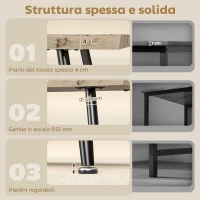 HOMCOM Tavolino da Caffè stile Nordico con Piedini Regolabili, in Legno e Acciaio, 100x50x45 cm, Nero e Rovere(m-5)