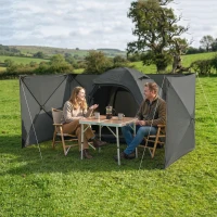 Outsunny Opvouwbaar windscherm met spankoorden, grondhaken en draagtas voor camping en tuin, 480 x 120 cm, donkergrijs(m-2)