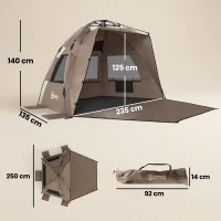Outsunny 2-3 Person Pop Up Beach Tent, UPF15+ Sun Shelter with Extended Floor, Sandbags, Mesh Windows and Carry Bag, Brown(m-3)