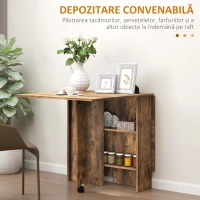 HOMCOM Masa Pliabila de Luat Masa, Masa cu Blaturi pentru Spatii Mici, cu Rafturi cu 2 Niveluri, Masa de Bucatarie Mica cu Rotile de Rulare(m-5)