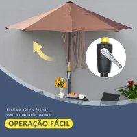 Outsunny Chapéu de Sol de Parede 200x190x240 cm com Manivela Poste de Aço e Base Cruzada Anti-UV para Terraço Varanda Castanho(m-5)