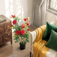 HOMCOM 90cm Artificial Rose Tree, Decorative Fake Plant with 344 Silk Leaves 17 Flowers for Outdoor Indoor Decor, Red(m-7)