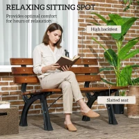 Outsunny Ławka dla 2 osób, do ogrodu i tarasu, Żeliwo + Drewno naturalne, 120 x 57 x 70 cm, Brązowy(m-4)