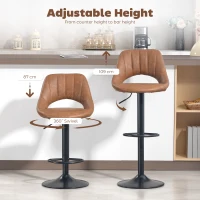 HOMCOM Bar Stools Set of 2, PU Leather Swivel Barstools with Backrest and Footrest for Kitchen, Counter, Breakfast Bar, Brown(m-6)
