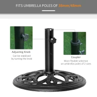 Outsunny 11.5 kg Cast Metal Round Patio Umbrella Base Stand, Umbrella Holder for Outdoor, Patio, Garden, Black(m-4)