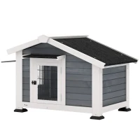 PawHut Caseta para Perros Exterior de Madera Casa para Perros Medianos con Techo Asfático Suelo Extraíble 98x76x69,5 cm Gris(m-11)