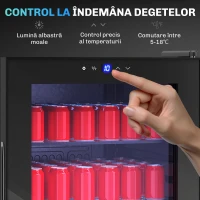 HOMCOM Vitrină Frigorifică pentru Vinuri 20 Sticle 92L Silențioasă Temperatura Reglabilă 5-18℃ Frigider Vinuri Bar cu Sticlă Anti UV, Rafturi, Compresor, Display Touch, Lumină LED, Clasa G(m-5)