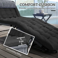 Outsunny Składany leżak ogrodowy z poduszką, leżak z 4-stopniowo regulowanym oparciem i boczną kieszenią, czarny(m-7)