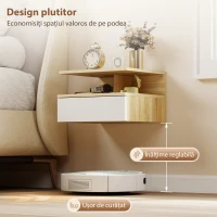 HOMCOM Set de 2 Noptiere Suspendate cu Sertar și Poliță Superioară, din PAL, 35x32x22,5 cm, Alb și Stejar(m-5)