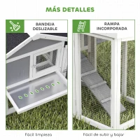 PawHut Gallinero para Exterior Grande de Madera 204x85x93 cm con Caja de Anidación Corral Bandeja Extraíble y Percha Gris(m-7)