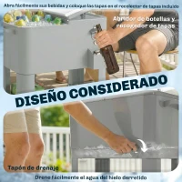 Outsunny Carrito Nevera de 76L con Ruedas Estante Abrebotellas Recogetapas Drenaje y 2 Asas para Patio Fiesta 92x39x81 cm Plata(m-9)