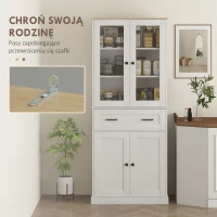 HOMCOM kredens kuchenny z 2 szafkami, drzwiami z akrylowego szkła, regulowaną półką i szufladą. Szafka do kuchni, salonu, jadalni, kremowobiała, 76 x 40 x 182,5 cm(m-7)