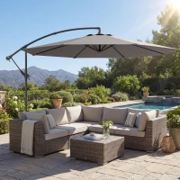 Outsunny Parasol Excéntrico Ø300 cm con Base Cruzada Toldo Ajustable y Manivela UPF30+ para Terraza Patio Gris(m-2)