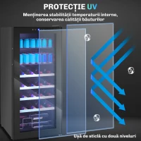 HOMCOM Vitrină Frigorifică pentru Vinuri 20 Sticle 92L Silențioasă Temperatura Reglabilă 5-18℃ Frigider Vinuri Bar cu Sticlă Anti UV, Rafturi, Compresor, Display Touch, Lumină LED, Clasa G(m-8)