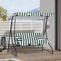 Outsunny Balancelle de jardin 2 places 2 coussins toit réglable acier polyester dim. 175L x 120l x 166H cm vert blanc(m-10)
