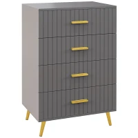 HOMCOM Commode 4 tiroirs meuble de rangement chambre avec pieds en aluminium doré, 60L x 40l x 90H cm, gris(m-12)