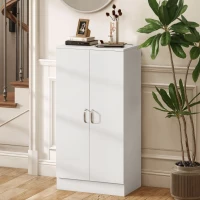 HOMCOM Schuhschrank für Eingangsbereich mit 2 Türen 6 verstellbare Einlegeböden für 14 Paar Schuhe 55x35x108 cm Weiß(m-2)