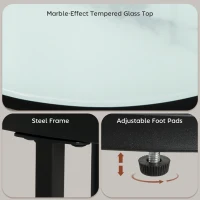 HOMCOM Glass Coffee Table Set of 2, Round Nest of Tables with Marble-Effect Tempered Glass Tabletop and Steel Frame, Modern Side Tables for Living Room, White(m-6)