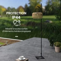 Outsunny Lampadaire solaire extérieur résine tressée, lampadaire bohème 178cm, capteur de lumière, éclairage automatique, jaune(m-7)