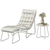 Outsunny Bistro Set for Garden, 3 Piece Outdoor Table and Chair with Footstool and Removable Cushions, Comfy Balcony Furniture(m-11)