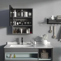 kleankin Armoire de toilette mural miroir salle de bain en acier inoxydable avec porte et étagère dim.46 x 13,5 x 58 cm noir(m-10)