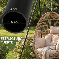 Outsunny Soporte para Silla Colgante Hamaca 183 cm Soporte para Columpio Estructura de Acero Almohadillas Antideslizantes Negro(m-5)