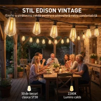 HOMCOM Lanț de Lumină, Lumini LED 50, 18 m, IP44 Impermeabile, Decorațiuni pentru Interior și Exterior, Grădină, Alb Cald(m-4)