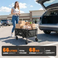 Outsunny Bolderkar Opvouwbare Transportkar met Verstelbare Handgreephoogte tot 68 kg Draagcapaciteit voor Sport Winkelen Camping Zwart(m-4)