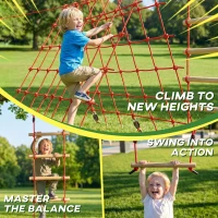 AIYAPLAY Ninja Line zestaw 10 m z siatką, pierścieniami, huśtawką i drabinką dla dzieci 3-6 lat, 1000x300x180 cm, czerwony(m-6)