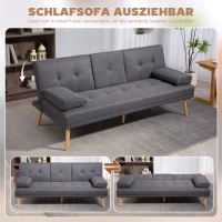 HOMCOM Schlafsofa im Skandi-Design, 3-Sitzer-Sofa, 2 Kissen, Grau + Natur(m-4)
