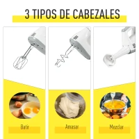 HOMCOM Batedeira de Pastelaria Profissional Multifuncional Robô de Cozinha 3.4 litros com 6 velocidades Inclui 3 cabeças 300 W de aço inoxidável branco(m-4)