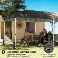 Outsunny Foișor Pliabil 3x6m Pop-Up cu 6 Pereți Laterali, Foișor de Grădină Reglabil pe Înălțime cu Saci de Nisip, Geantă cu Roți, UV50+ pentru Exterior, Gri Închis(m-4)