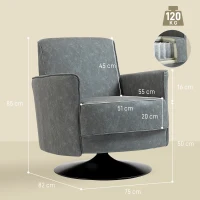 HOMCOM Upholstered Swivel Accent Chair with Thick Padding, Grey(m-3)