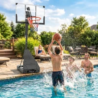 SPORTNOW Canasta de Baloncesto para Exterior Ajustable de 245-305 cm con Ruedas Base Rellenable y Sistema de Retorno Negro(m-9)