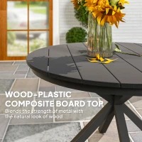 Outsunny Stół Ogrodowy Ø118cm, Odporny na Warunki Atmosferyczne Stół Tarasowy z Aluminium, Stół z Krzyżowymi Nogami i Żebrowanym Blatem, Czarny(m-6)