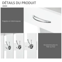HOMCOM Ensembles 3 en 1 de meuble d'entrée vestiaire avec panneau porte-manteau, miroir et banc à chaussures - 6 crochets et étagère réglable, blanc(m-5)