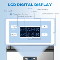 HOMCOM Komercyjna maszyna do lodu 45 kg/24h, urządzenie z wyświetlaczem LCD, idealna do restauracji(m-5)