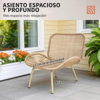 Outsunny Conjunto de Muebles de Jardín de Rattán de 4 Piezas con Cojines Sofá 2 Sillones y Mesa de Centro Beige(m-5)
