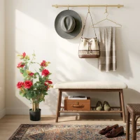 HOMCOM 90cm Artificial Rose Tree, Decorative Fake Plant with 344 Silk Leaves 17 Flowers for Outdoor Indoor Decor, Red(m-8)