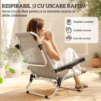 Set Outsunny 2 Șezlonguri Pliabile și Reclinabile pe 4 Poziții cu Suport pentru Cap, din Aluminiu, 62x61x80 cm, Gri(m-8)