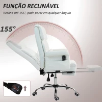 HOMCOM Cadeira de Escritório com Massagem em 6 Pontos Apoio para os Pés Retrátil Controlo Remoto e Suporte Lombar 69x65x115 cm Branco(m-6)