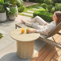 HOMCOM Mesa de Centro Redonda con Base de Columna con Listones para Sala de Estar Dormitorio Ø60x40 cm Natural(m-9)