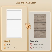 HOMCOM Metalowa szafka na buty z 3 uchylnymi półkami, wąska szafka na buty montowana na ścianie, na 6 par butów, biała(m-6)