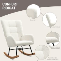 HOMCOM Scaun Balansoar Fotoliu Relaxant din Catifea Teddy, Alb Crem(m-5)