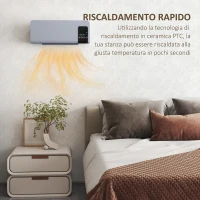 HOMCOM Termoventilatore da Parete Oscillante con Telecomando, Timer 12h e 2 Modalità, 54.5x12x21.5 cm, Grigio(m-9)