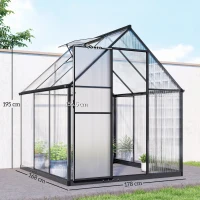 Outsunny Polycarbonate Greenhouse with Swing Door and Adjustable Window, Walk-in Greenhouse with Rain Gutter, 5.5 x 6ft, Black(m-3)