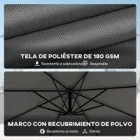 Outsunny Parasol Excéntrico Ø300 cm con Base Cruzada Toldo Ajustable y Manivela UPF30+ para Terraza Patio Gris(m-5)