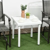 Outsunny Garden Side Table End Table Patio Coffee Table with Umbrella Hole, Steel Frame for Balcony, White(m-2)